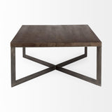 Mercana Faye 34L x 34W x 17H Medium Brown Wood W/Antique Nickel Metal Base Square Coffee Table