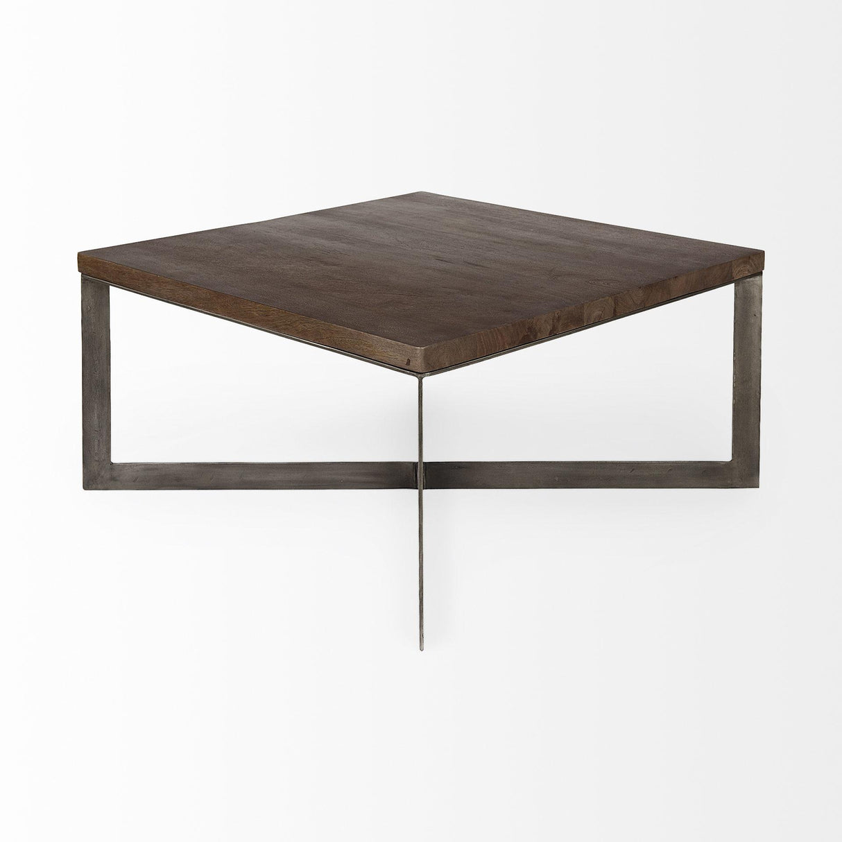Mercana Faye 34L x 34W x 17H Medium Brown Wood W/Antique Nickel Metal Base Square Coffee Table