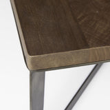 Mercana Faye 34L x 34W x 17H Medium Brown Wood W/Antique Nickel Metal Base Square Coffee Table