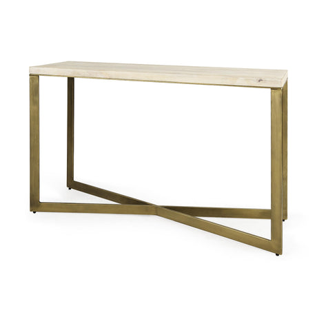 Mercana Faye 50L x 15W x 30H Beige Finished Wood W/Gold Metal Base Console Table