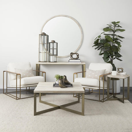 Mercana Faye 50L x 15W x 30H Beige Finished Wood W/Gold Metal Base Console Table
