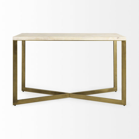 Mercana Faye 50L x 15W x 30H Beige Finished Wood W/Gold Metal Base Console Table
