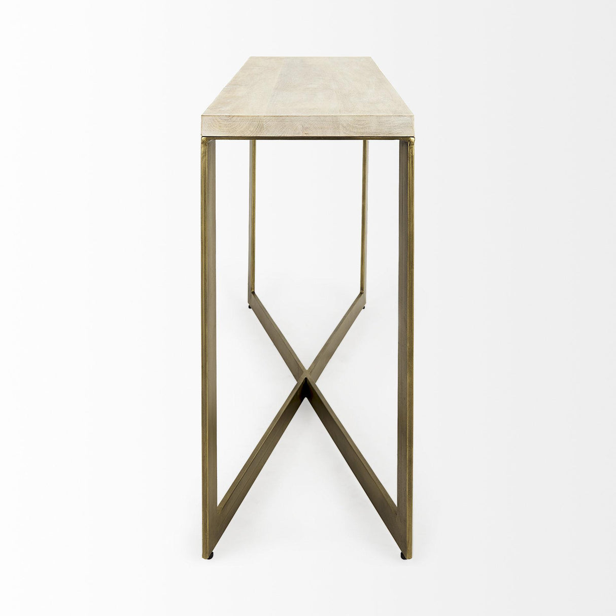 Mercana Faye 50L x 15W x 30H Beige Finished Wood W/Gold Metal Base Console Table