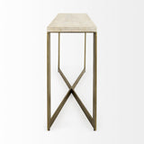 Mercana Faye 50L x 15W x 30H Beige Finished Wood W/Gold Metal Base Console Table