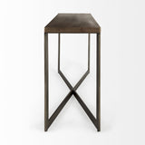 Mercana Faye 50L x 15W x 30H Medium Brown Wood W/Antique Nickel Metal Base Console Table