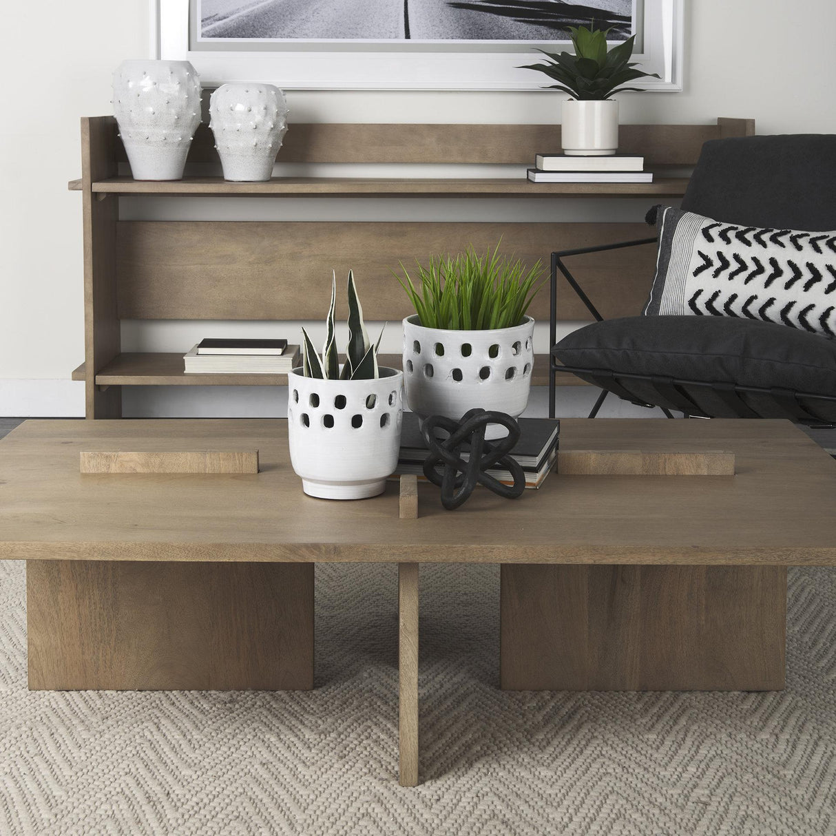 Mercana Aida 56 x 34 Rectangular Light Brown Wood Coffee Table