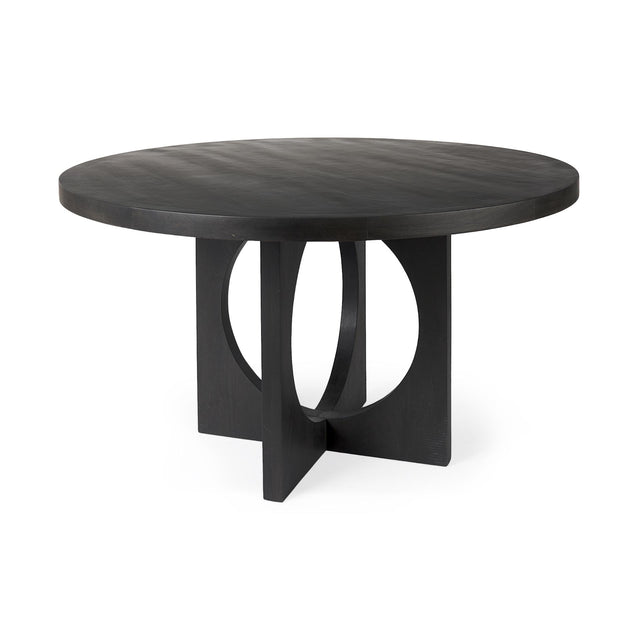 Mercana Liesl 54.L x 54.0W x 30.0H Black Wood W/ Circular Top Dining Table