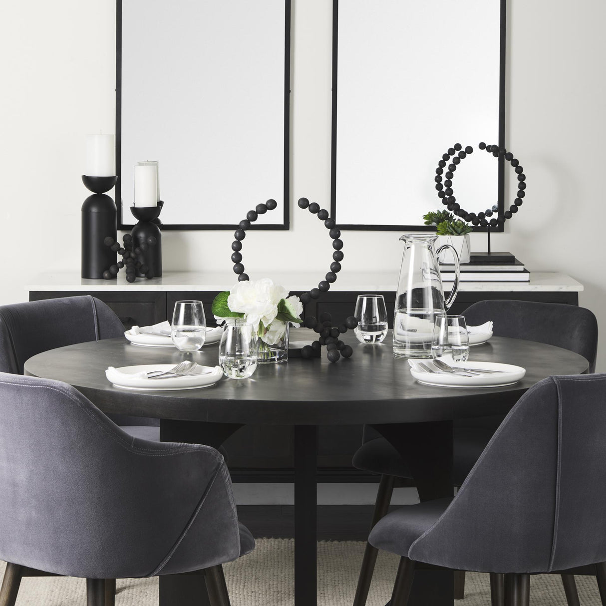 Mercana Liesl 54.L x 54.0W x 30.0H Black Wood W/ Circular Top Dining Table