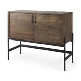 Mercana Glenn 38L x 16W x 30H Dark Brown Wood w/ Black Iron Frame, 2 Door Accent Cabinet