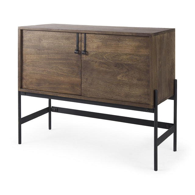 Mercana Glenn 38L x 16W x 30H Dark Brown Wood w/ Black Iron Frame, 2 Door Accent Cabinet