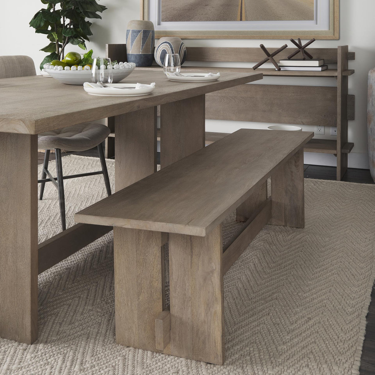 Mercana Aida 18H Light Gray Wood Dining Bench