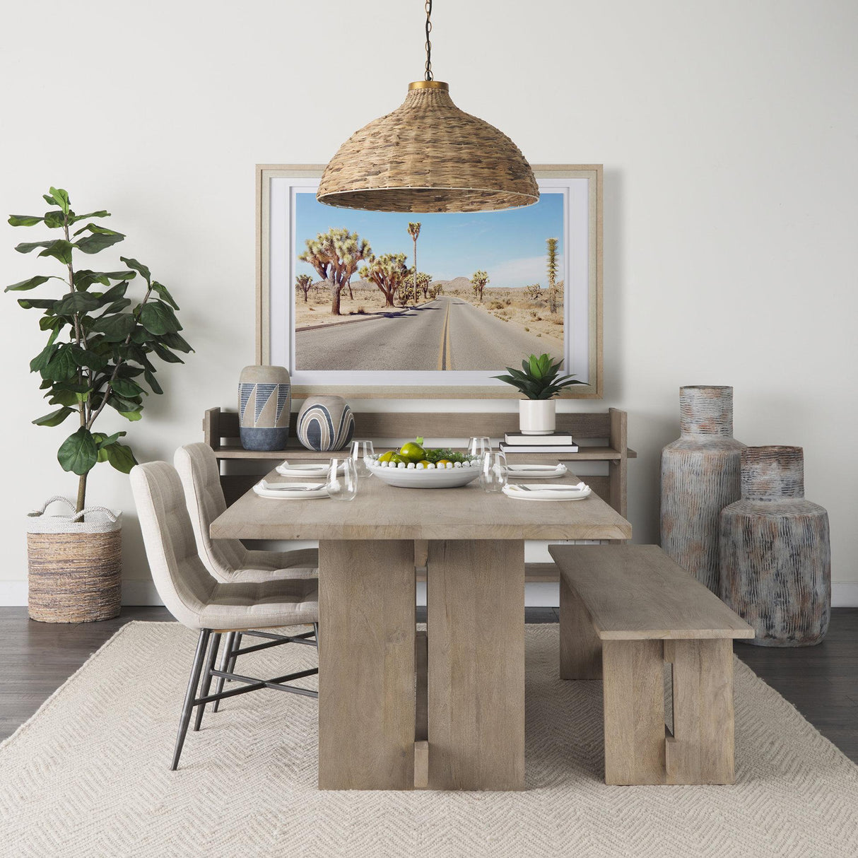 Mercana Aida 84L Light Gray Wood Dining Table