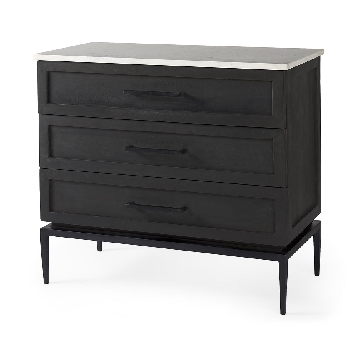Mercana Divina Black-Brown Wood w/ White Marble Top and Black Metal Base Accent Cabinet