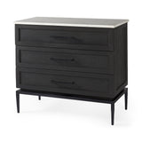 Mercana Divina Black-Brown Wood w/ White Marble Top and Black Metal Base Accent Cabinet