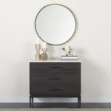 Mercana Divina Black-Brown Wood w/ White Marble Top and Black Metal Base Accent Cabinet