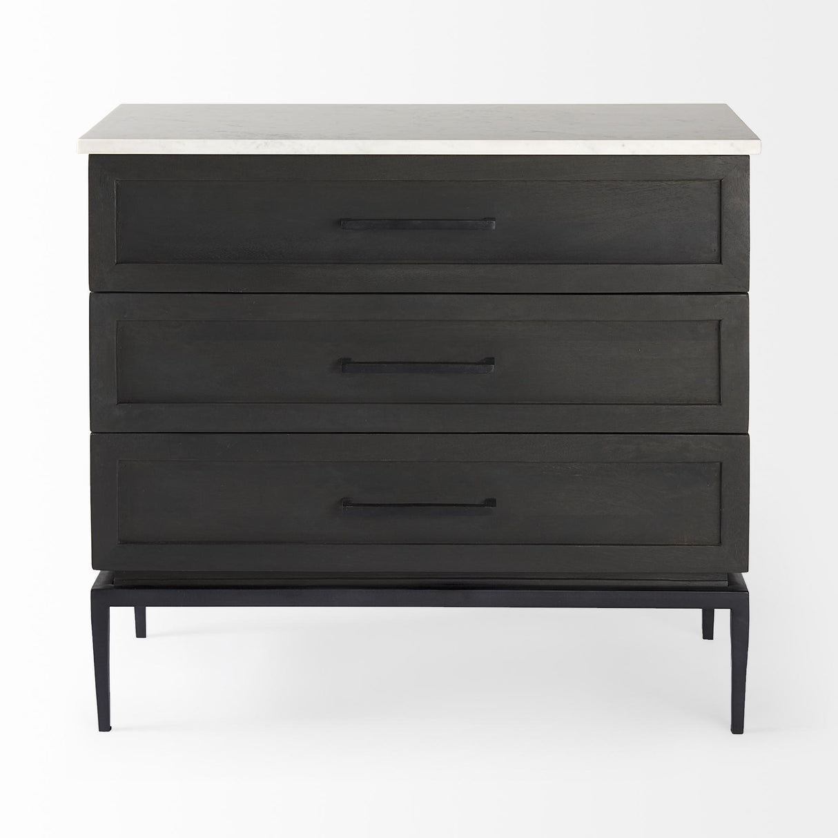 Mercana Divina Black-Brown Wood w/ White Marble Top and Black Metal Base Accent Cabinet