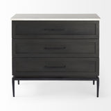 Mercana Divina Black-Brown Wood w/ White Marble Top and Black Metal Base Accent Cabinet