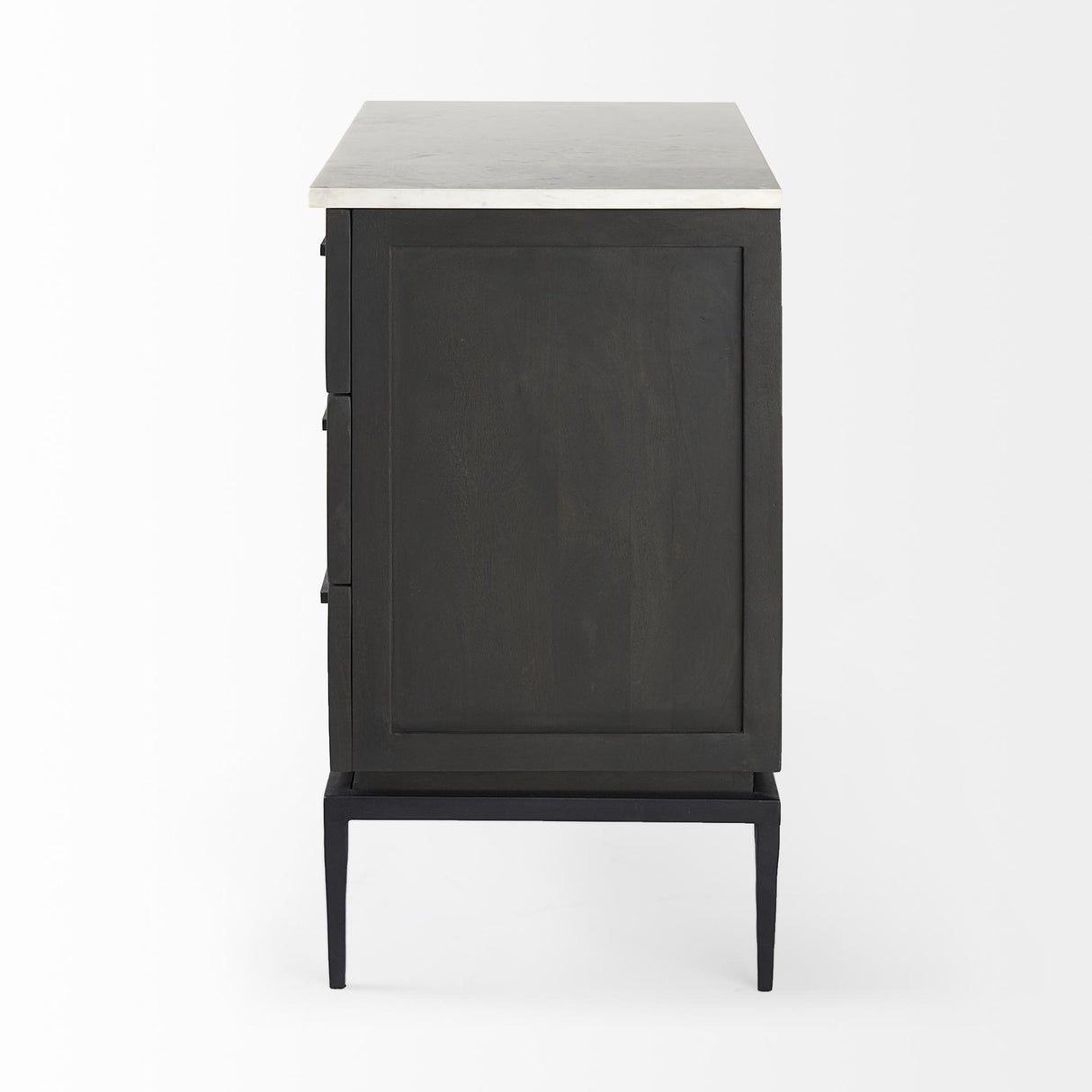 Mercana Divina Black-Brown Wood w/ White Marble Top and Black Metal Base Accent Cabinet