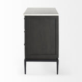 Mercana Divina Black-Brown Wood w/ White Marble Top and Black Metal Base Accent Cabinet