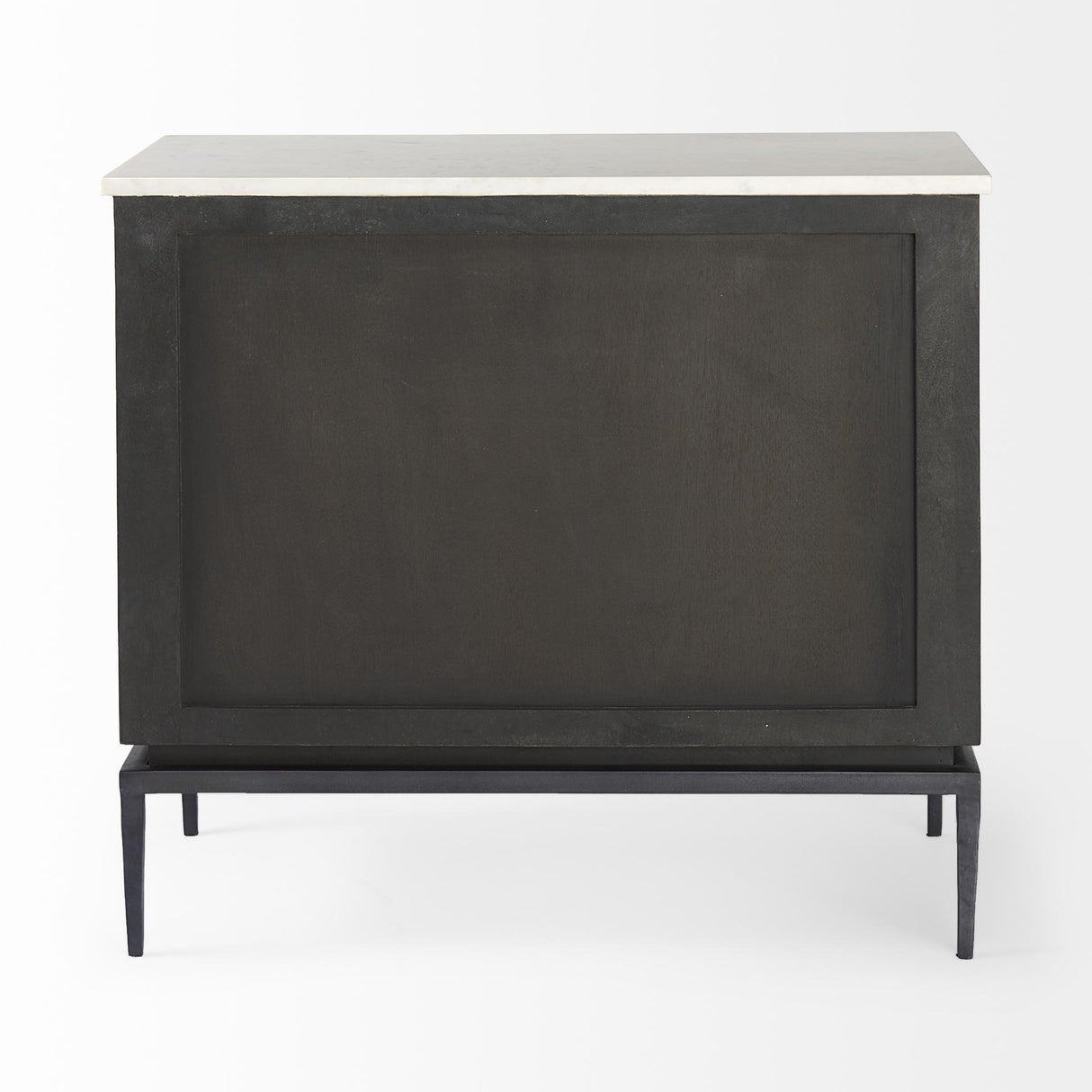 Mercana Divina Black-Brown Wood w/ White Marble Top and Black Metal Base Accent Cabinet