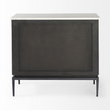 Mercana Divina Black-Brown Wood w/ White Marble Top and Black Metal Base Accent Cabinet