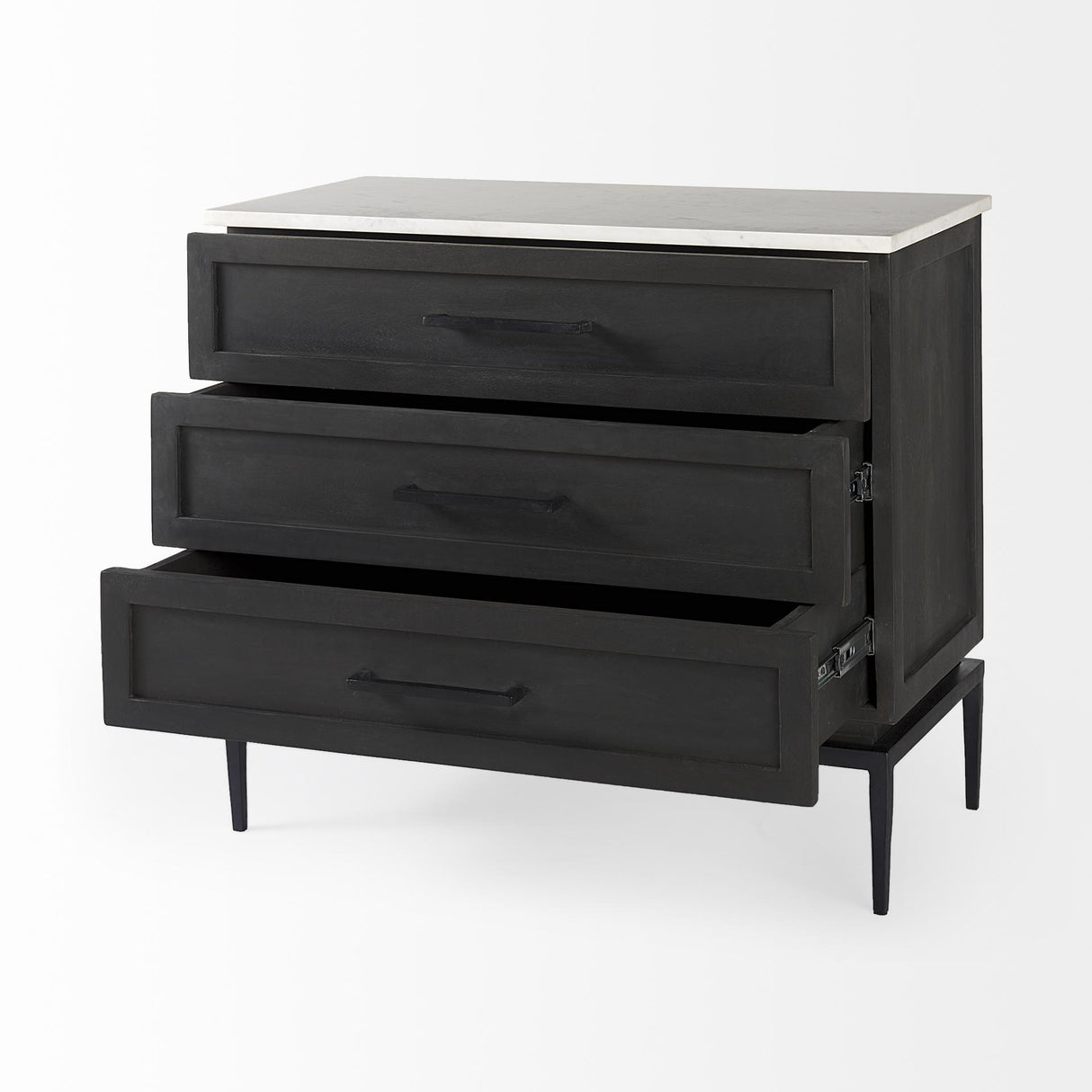 Mercana Divina Black-Brown Wood w/ White Marble Top and Black Metal Base Accent Cabinet