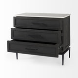 Mercana Divina Black-Brown Wood w/ White Marble Top and Black Metal Base Accent Cabinet