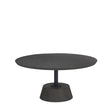 Mercana Maxwell 34L x 34W x 16H Dark Brown Wood W/ Black Metal Pedestal Base Round Coffee Table