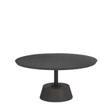 Mercana Maxwell 34L x 34W x 16H Dark Brown Wood W/ Black Metal Pedestal Base Round Coffee Table