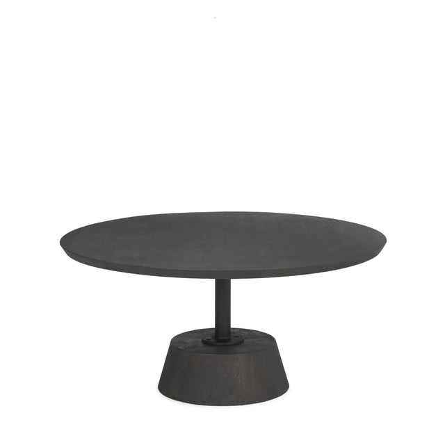 Mercana Maxwell 34L x 34W x 16H Dark Brown Wood W/ Black Metal Pedestal Base Round Coffee Table