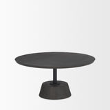 Mercana Maxwell 34L x 34W x 16H Dark Brown Wood W/ Black Metal Pedestal Base Round Coffee Table