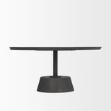 Mercana Maxwell 34L x 34W x 16H Dark Brown Wood W/ Black Metal Pedestal Base Round Coffee Table