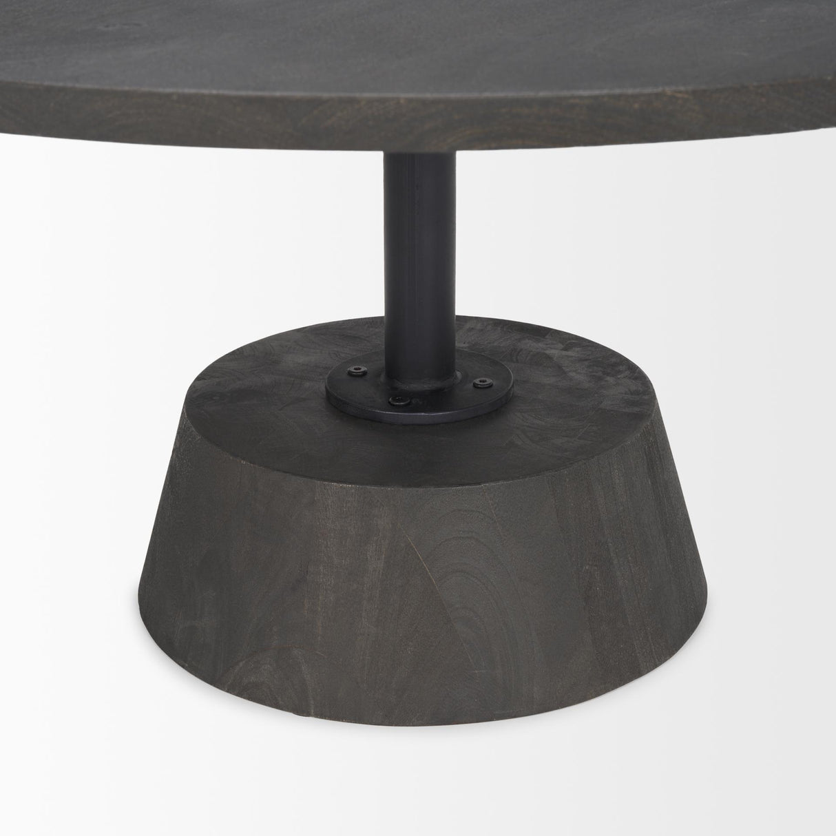 Mercana Maxwell 34L x 34W x 16H Dark Brown Wood W/ Black Metal Pedestal Base Round Coffee Table