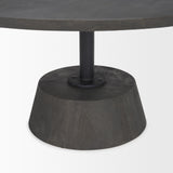 Mercana Maxwell 34L x 34W x 16H Dark Brown Wood W/ Black Metal Pedestal Base Round Coffee Table