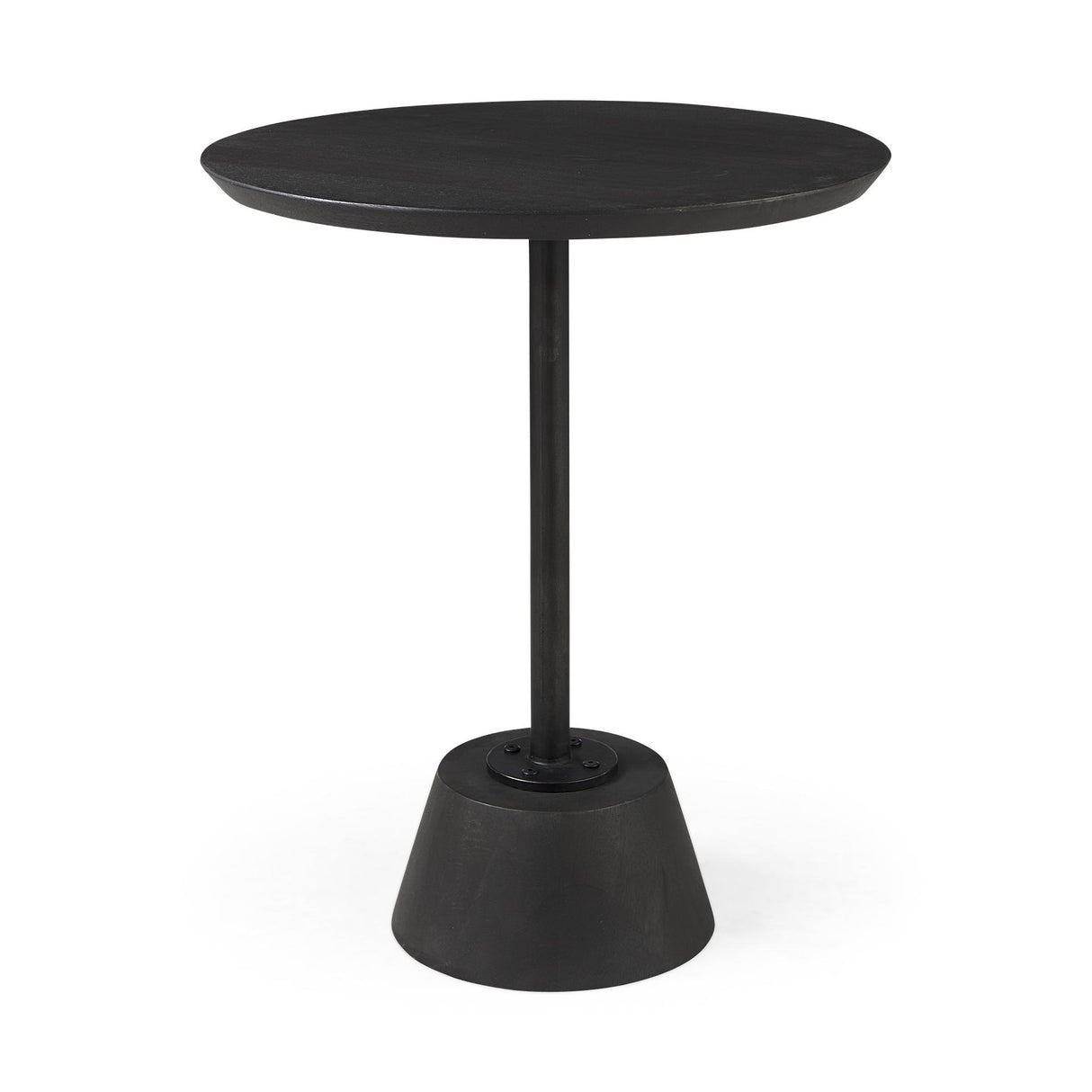 Mercana Maxwell 20" Round Dark Brown Wood w/ Black Metal Pedestal Side Table