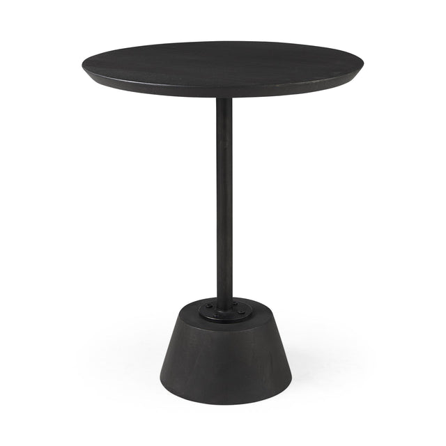 Mercana Maxwell 20" Round Dark Brown Wood w/ Black Metal Pedestal Side Table