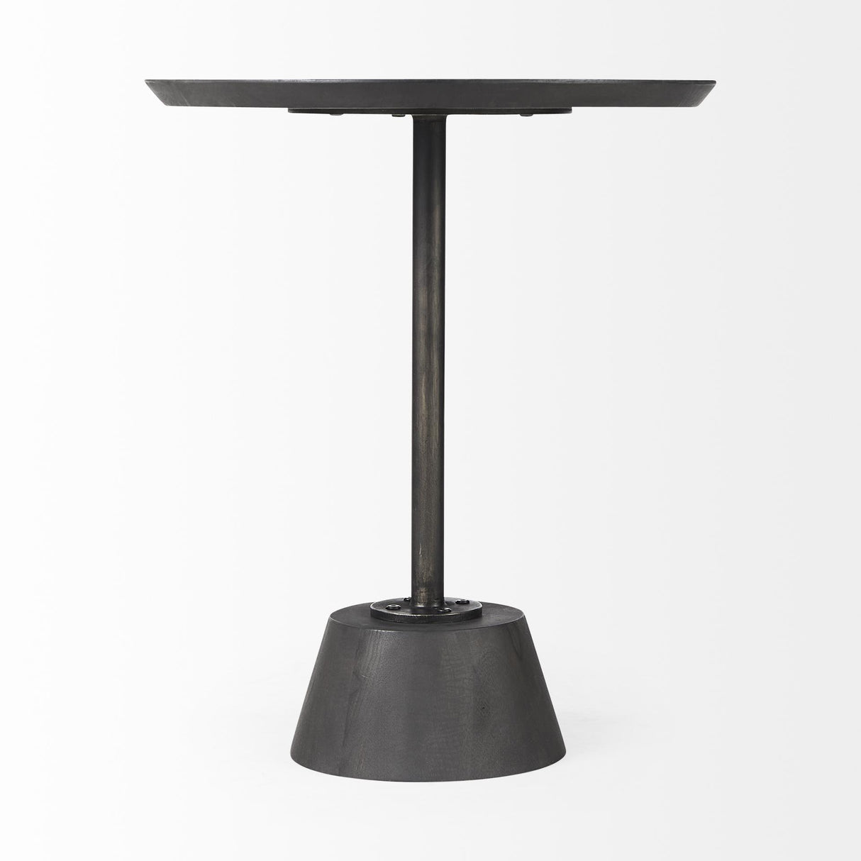 Mercana Maxwell 20" Round Dark Brown Wood w/ Black Metal Pedestal Side Table