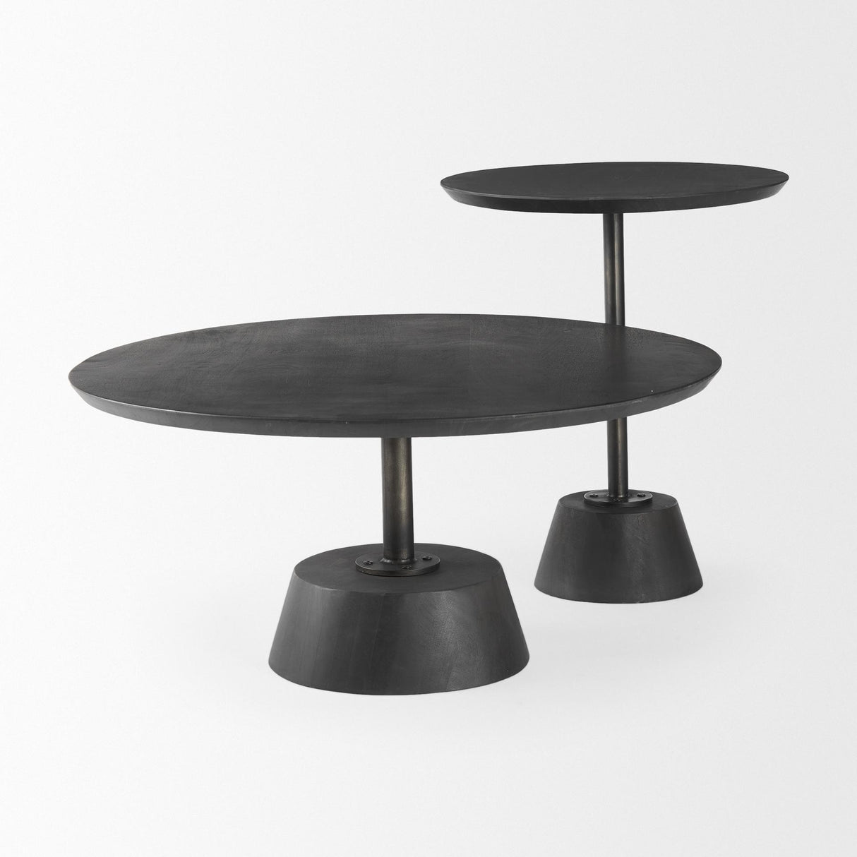 Mercana Maxwell 20" Round Dark Brown Wood w/ Black Metal Pedestal Side Table