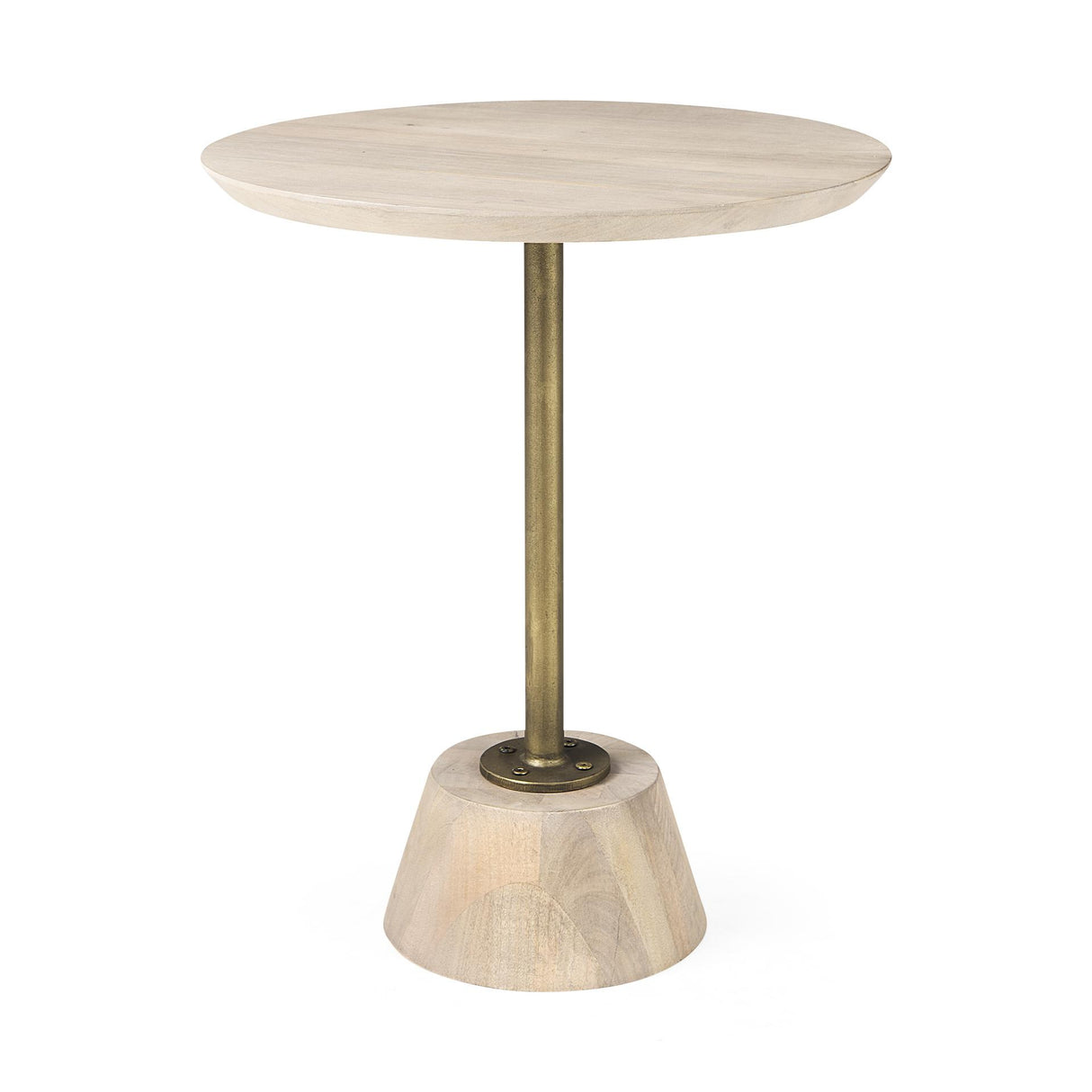 Mercana Maxwell 20" Round Light Brown Wood w/ Gold Metal Pedestal Side Table