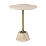Mercana Maxwell 20" Round Light Brown Wood w/ Gold Metal Pedestal Side Table
