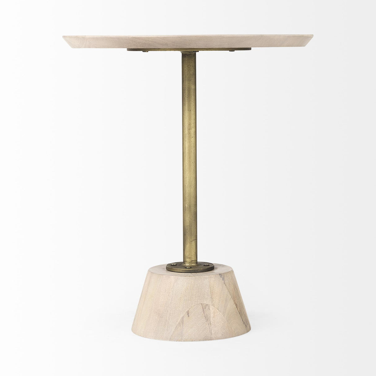 Mercana Maxwell 20" Round Light Brown Wood w/ Gold Metal Pedestal Side Table