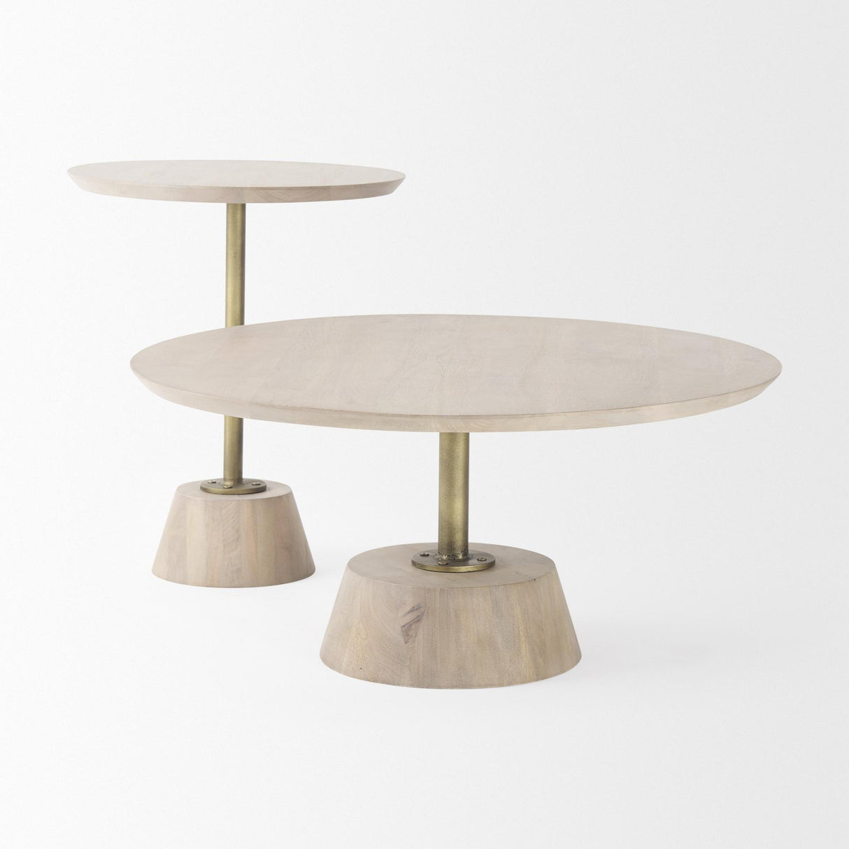 Mercana Maxwell 20" Round Light Brown Wood w/ Gold Metal Pedestal Side Table
