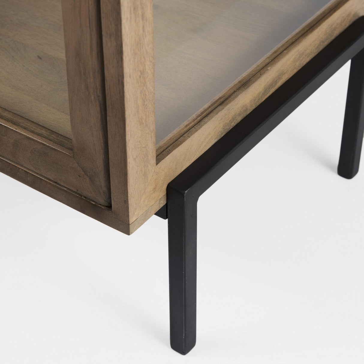 Mercana Arelius 20L x 18W x 26H Light Brown Wood W/ Black Metal Frame End/Side Table