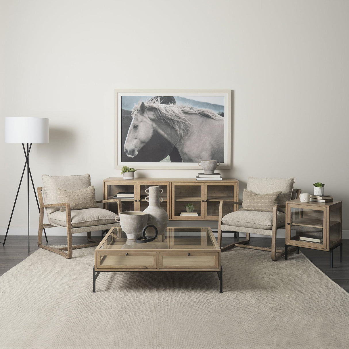 Mercana Arelius 20L x 18W x 26H Light Brown Wood W/ Black Metal Frame End/Side Table