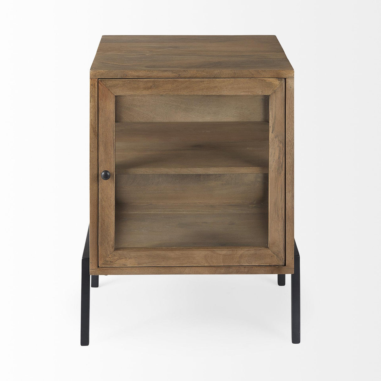 Mercana Arelius 20L x 18W x 26H Light Brown Wood W/ Black Metal Frame End/Side Table