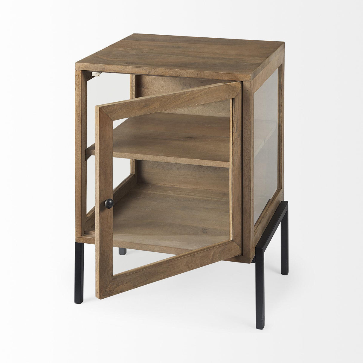 Mercana Arelius 20L x 18W x 26H Light Brown Wood W/ Black Metal Frame End/Side Table