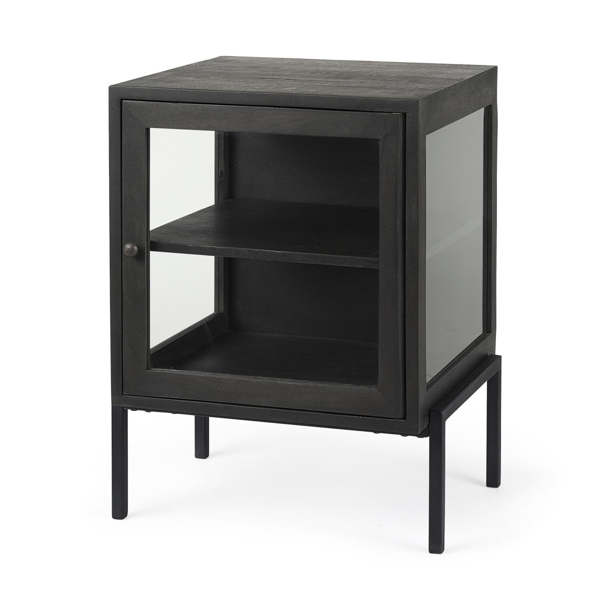 Mercana Arelius 20L x 18W x 26H Black-Brown Wood W/ Black Metal Frame End/Side Table