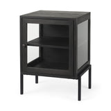 Mercana Arelius 20L x 18W x 26H Black-Brown Wood W/ Black Metal Frame End/Side Table