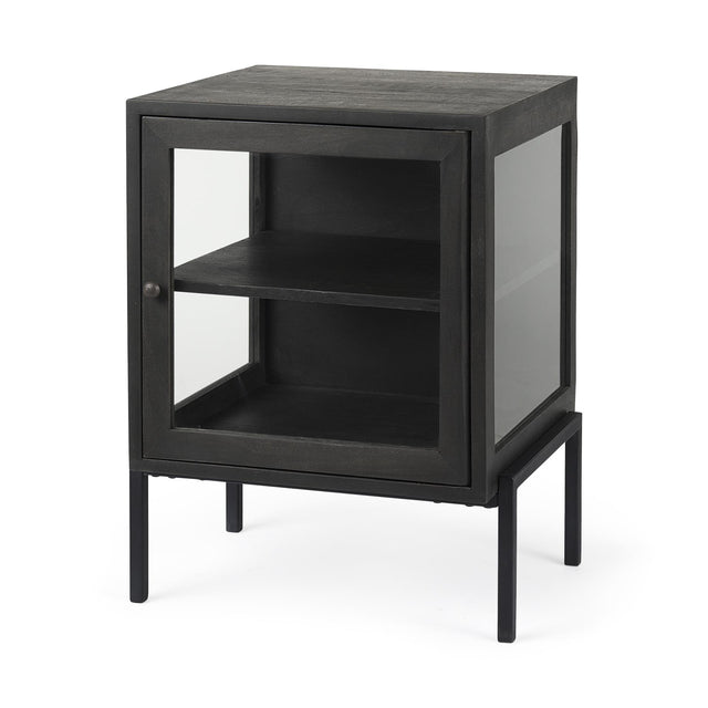 Mercana Arelius 20L x 18W x 26H Black-Brown Wood W/ Black Metal Frame End/Side Table