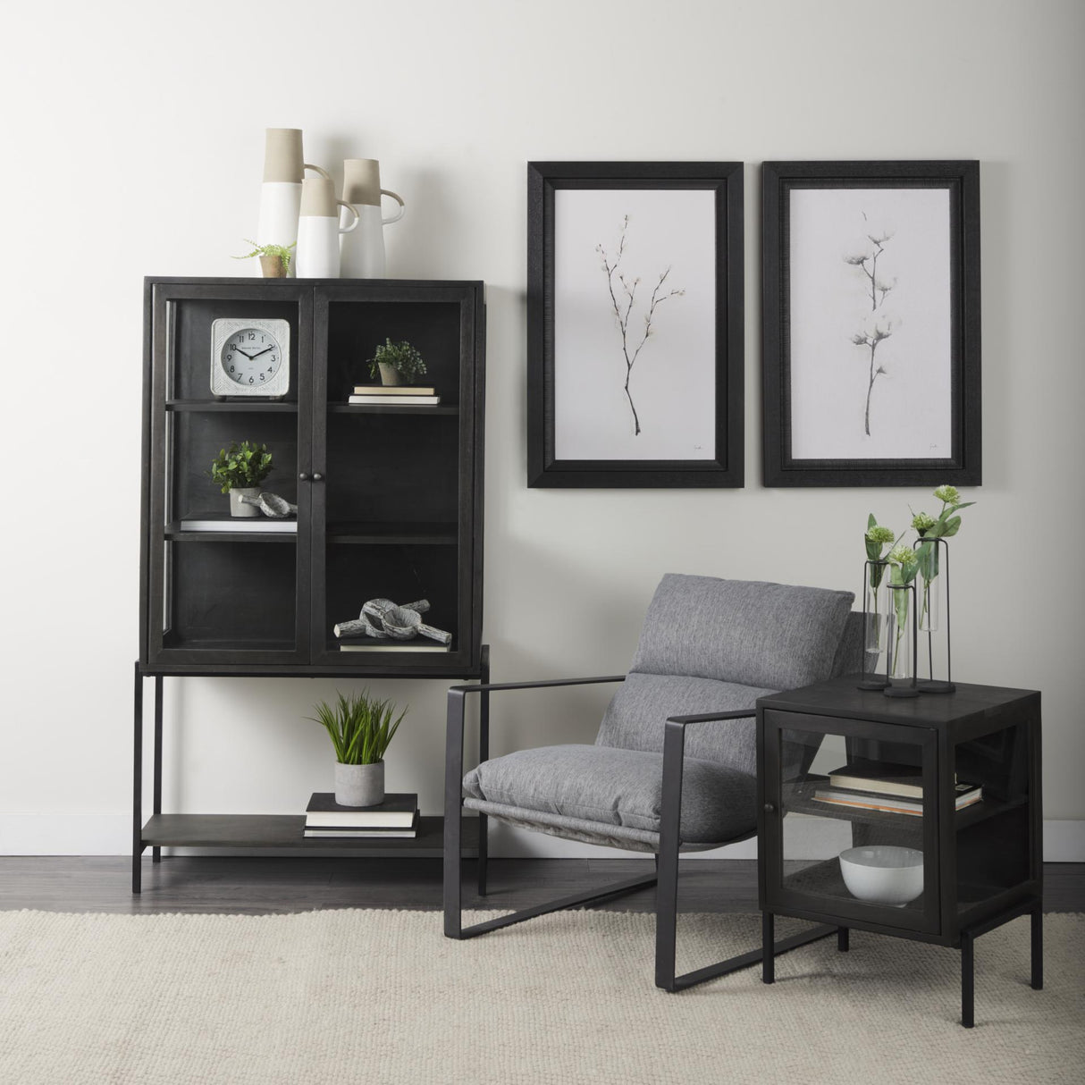 Mercana Arelius 20L x 18W x 26H Black-Brown Wood W/ Black Metal Frame End/Side Table